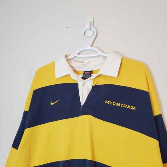 Vintage 90s Michigan University Wolverines Nike Long sleeve Rugby Shirt Size 2XL - Picture 3 of 6
